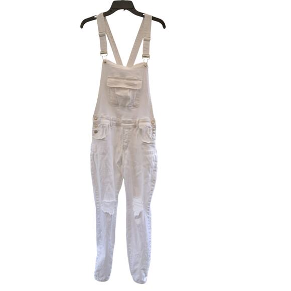 Shein White Overall Pockets Denim Style Button  Details Cotton Elastane Junior L - Picture 1 of 8